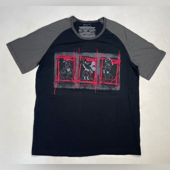 Disney Mickey Mouse Donald Goofy Graphic T-shirt Men Large Black Gray Colorblock - Picture 1 of 5